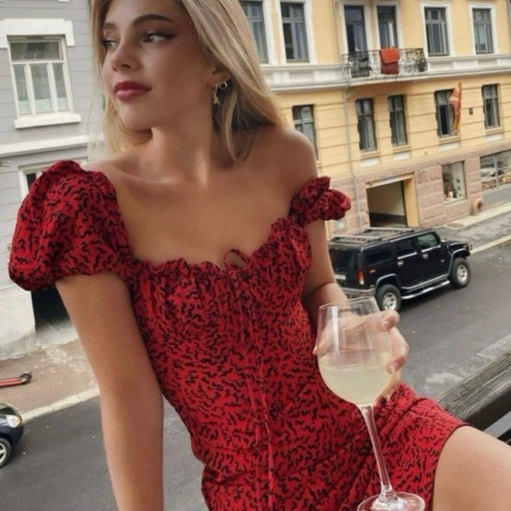 Realisation Par The Venus Mini Dress in Red Squiggle Size M